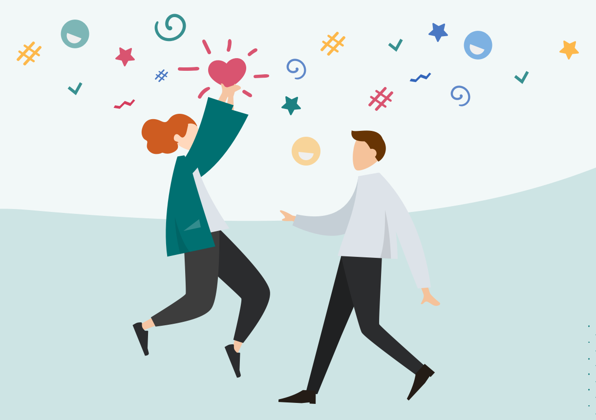 Illustration: Zwei Kolleg:innen freuen sich über gelungenes Feedback