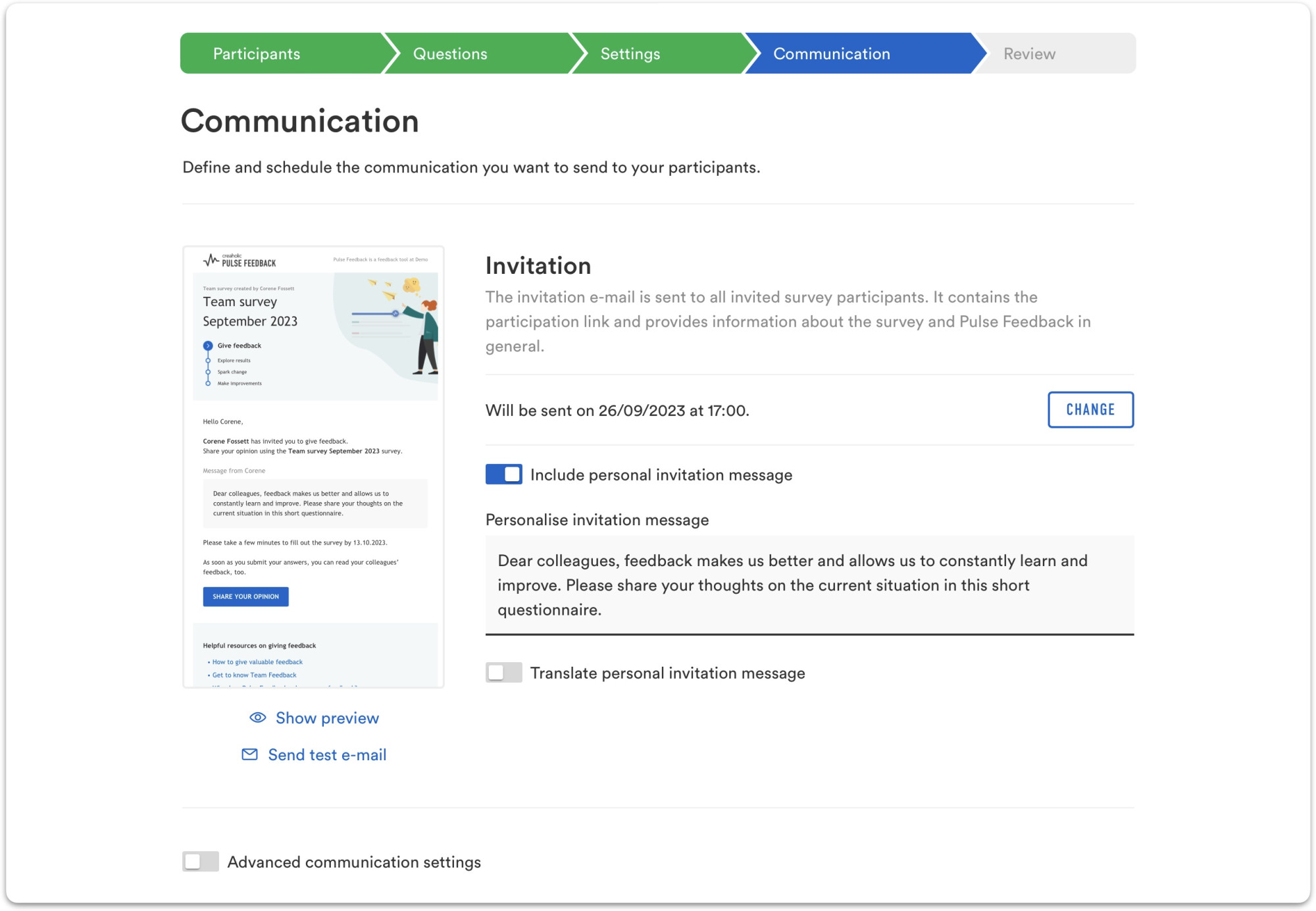 screenshot pulse feedback about communiations update